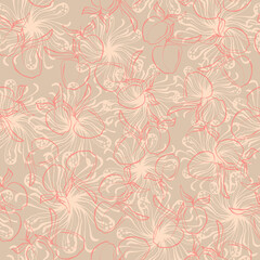 contour peach with leaves fruits isolated print hand illustration vector seamless pattern