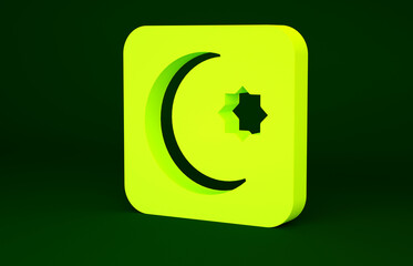 Yellow Star and crescent - symbol of Islam icon isolated on green background. Religion symbol. Minimalism concept. 3d illustration 3D render
