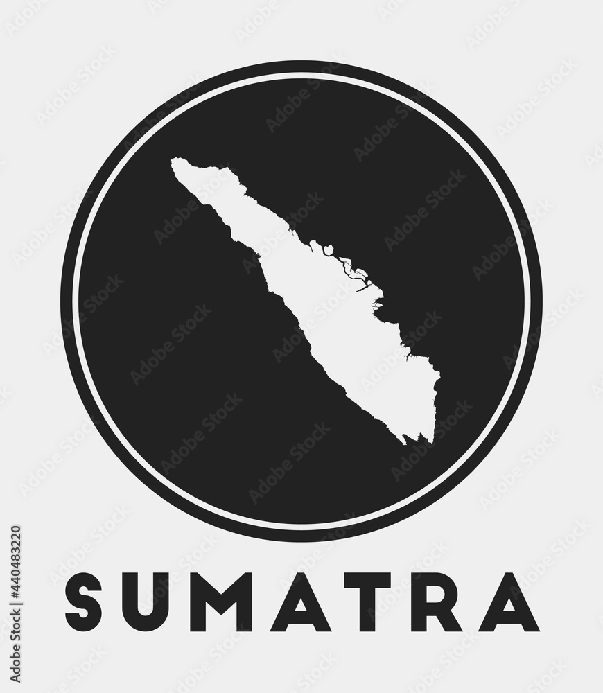 Poster sumatra icon. round logo with island map and title. stylish sumatra badge with map. vector illustrat