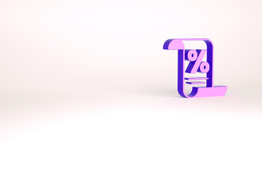 Purple Finance document icon isolated on white background. Paper bank document for invoice or bill concept. Minimalism concept. 3d illustration 3D render