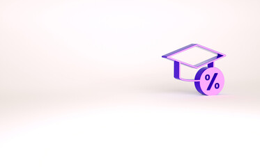 Purple Graduation cap and coin icon isolated on white background. Education and money. Concept of scholarship cost or loan, tuition or study fee. Minimalism concept. 3d illustration 3D render
