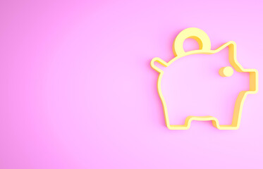 Yellow Piggy bank icon isolated on pink background. Icon saving or accumulation of money, investment. Minimalism concept. 3d illustration 3D render