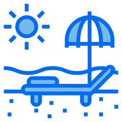 Beach bed blue line icon