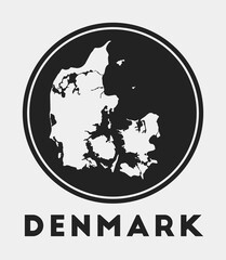 Denmark icon. Round logo with country map and title. Stylish Denmark badge with map. Vector illustration.