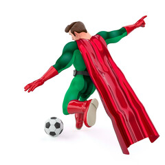 super cartoon will kick the football ball rear view
