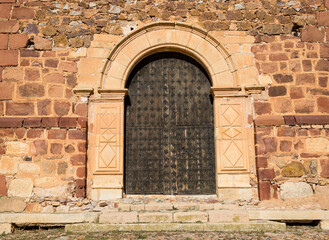 Portico of the Virgin of los Olmos hermitage next to Tornos, province of Teruel, Aragon, Spain