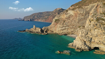Aerial drone photo of beautiful turquoise beach of Komponada, Kythera island, Ionian, Greece