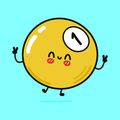 Cute funny billiard ball character. Vector hand drawn cartoon kawaii character illustration icon. Isolated on blue background. Billiard ball character concept