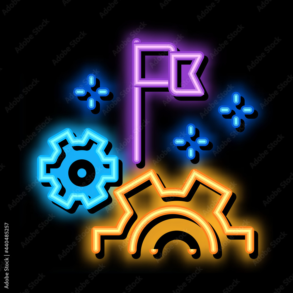 Poster engine optimization settings neon light sign vector. glowing bright icon engine optimization setting