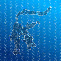 Network map of Sulawesi. Island digital connections map. Technology, internet, network, telecommunication concept. Vector illustration.