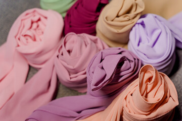 Silk scarf muslim. Multi-colored plain scarves.