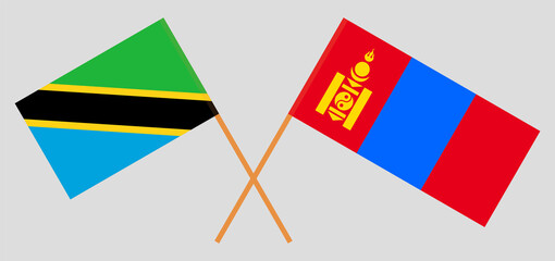 Crossed flags of Tanzania and Mongolia. Official colors. Correct proportion