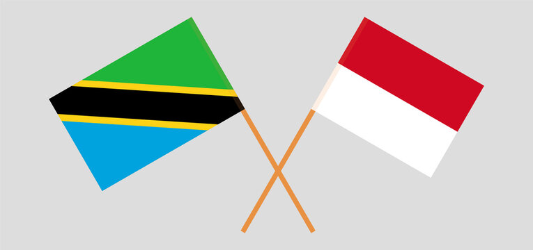 Crossed flags of Tanzania and Monaco. Official colors. Correct proportion