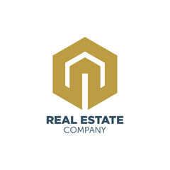 house logo design with hexagon