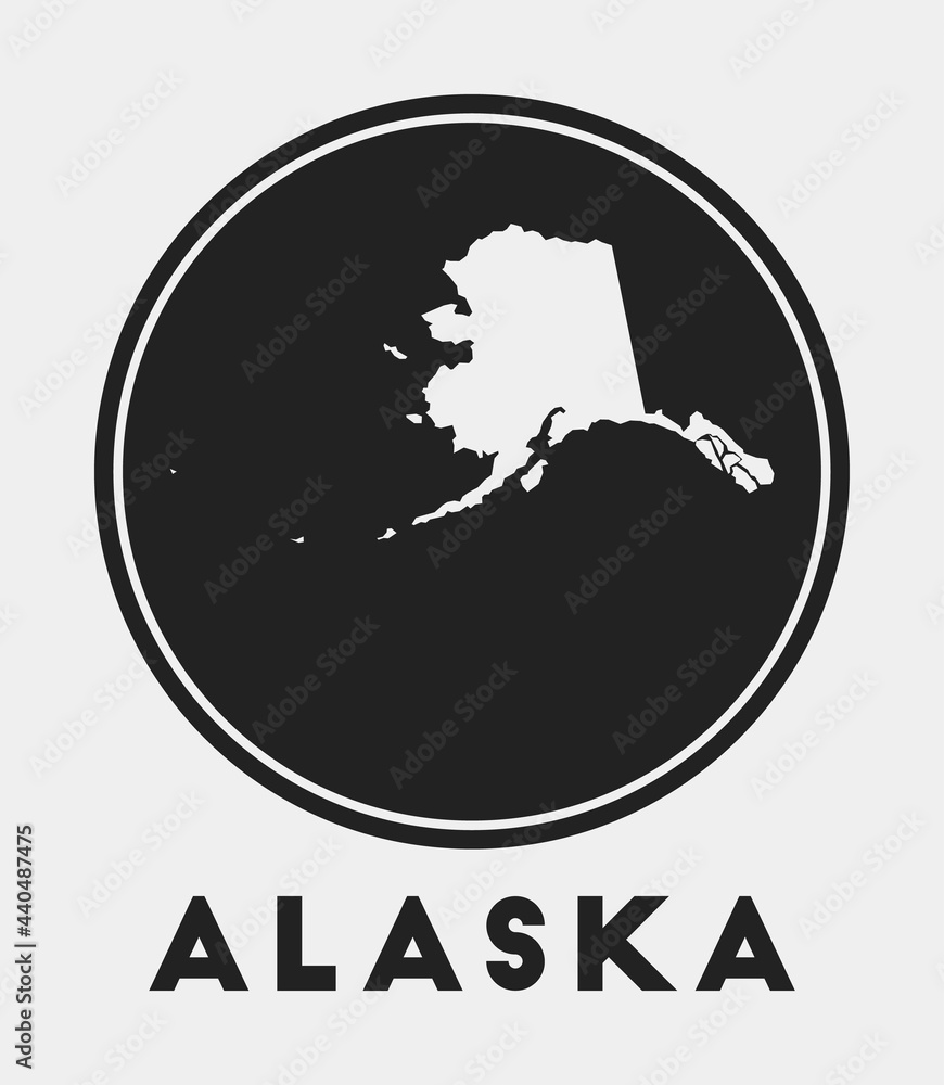 Poster alaska icon. round logo with us state map and title. stylish alaska badge with map. vector illustrat