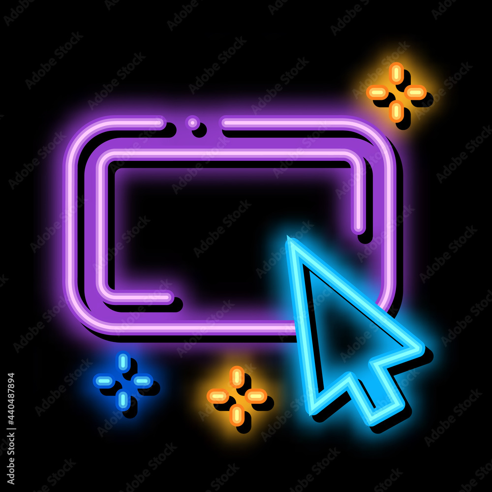 Poster click on optimization button neon light sign vector. Glowing bright icon click on optimization button sign. transparent symbol illustration