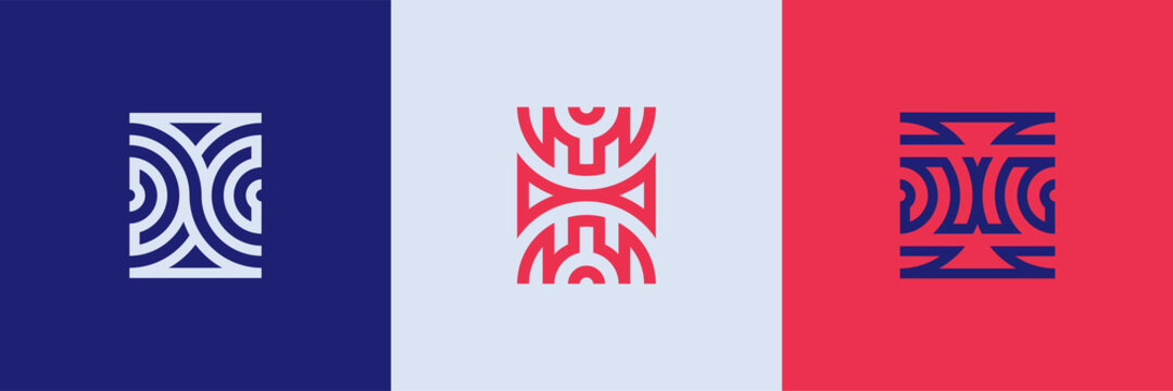 Geometric minimal logotype set. Creative linear shapes design.
