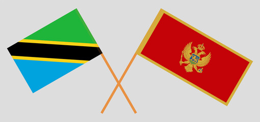 Crossed flags of Tanzania and Montenegro. Official colors. Correct proportion