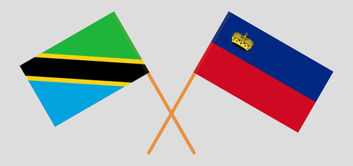 Crossed flags of Tanzania and Liechtenstein. Official colors. Correct proportion