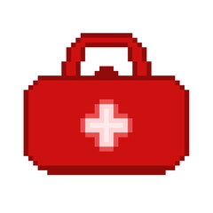 Obraz premium first aid kit concept pixel art icon retro geometric