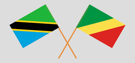 Crossed flags of Tanzania and Republic of the Congo. Official colors. Correct proportion