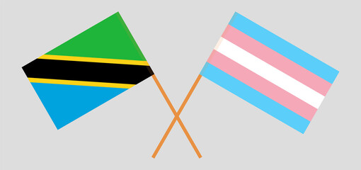 Crossed flags of Tanzania and transgender pride. Official colors. Correct proportion