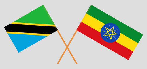 Crossed flags of Tanzania and Ethiopia. Official colors. Correct proportion