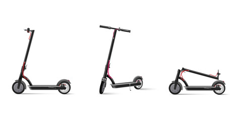 Black electric kick scooter on white background realistic vector illustration. © makstorm