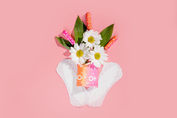 Woman hygienic protection, menstruation, cotton tampons, sanitary pads