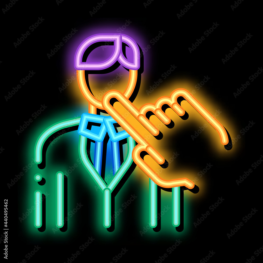 Sticker selection of new employee man neon light sign vector. Glowing bright icon selection of new employee man sign. transparent symbol illustration