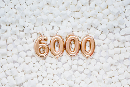 6000 followers card. Template for social networks, blogs. Background with white marshmallows