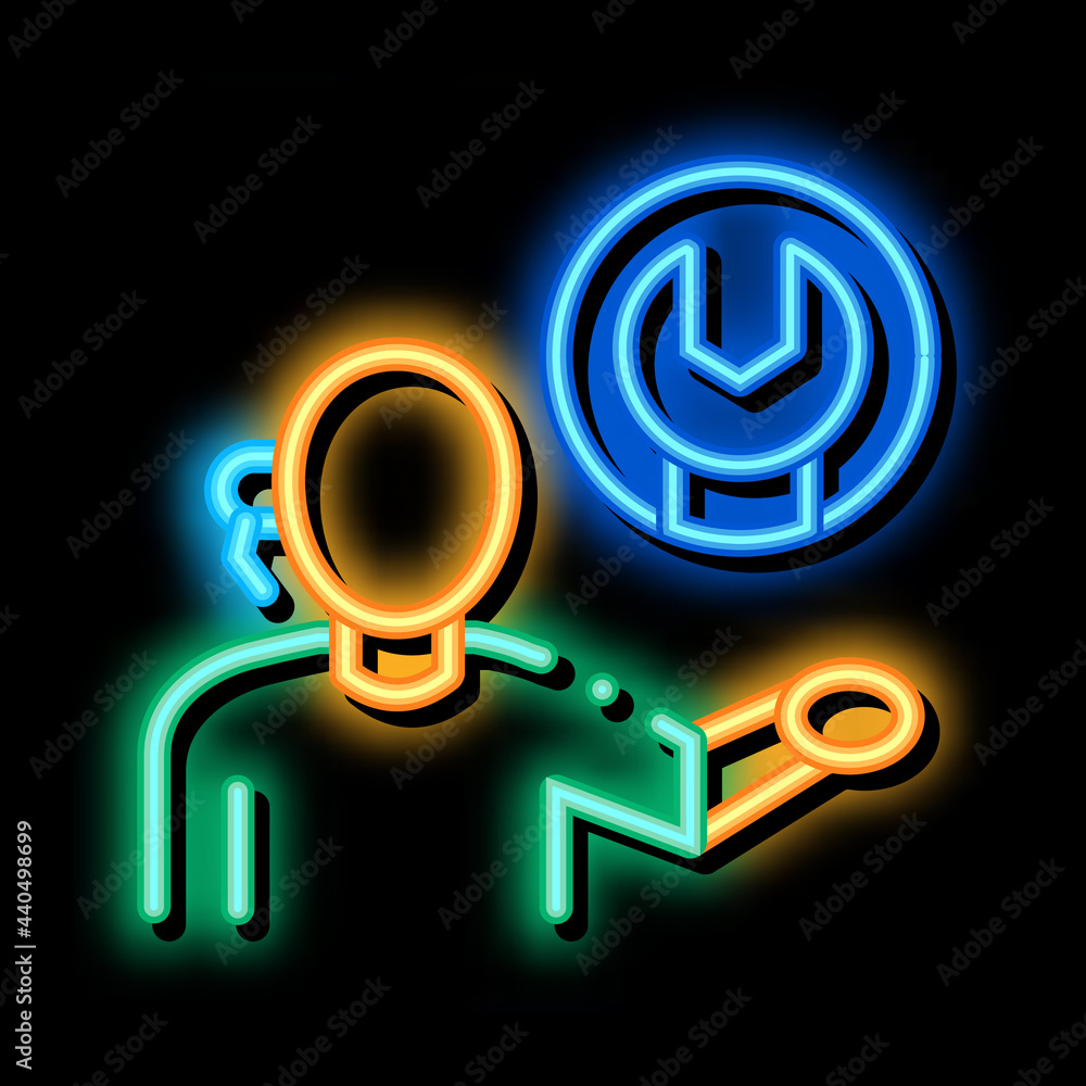 Sticker contact help setting problems neon light sign vector. glowing bright icon contact help setting probl