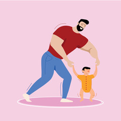 Father teaching his baby to walk 