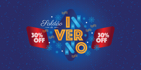 Winter lettering design. Season design elements. Sales decorative elements. Vector for discount for promotional material. Portuguese text saying winter clearance