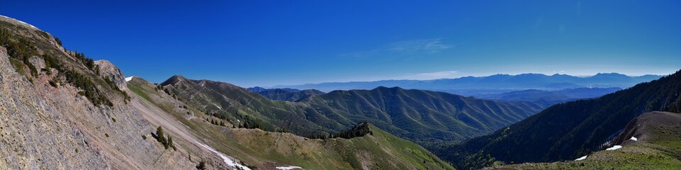 Lowe Peak views of Oquirrh range toward the Salt Lake Valley by Rio Tinto Bingham Copper Mine, in spring. Utah. United States.