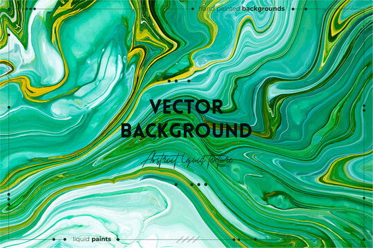 Fluid art texture. Abstract background with iridescent paint effect. Liquid acrylic picture with chaotic mixed paints. Can be used for posters or wallpapers. Green, blue and white overflowing colors.