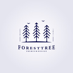 Forest tree wood simple logo line art vector illustration design icon symbol label sign template background creative land field