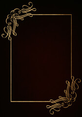 Dark maroon red background with luxery golden ornaments, golden frame. Good for logo or invitation.