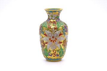 Antique Chinese Cloisonne enamel vase isolated on white background