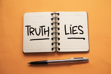 Truth or lies, text words typography written on paper, success in life and business motivational...