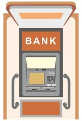 Modern Bank ATM in orange color. Flat vector illustration