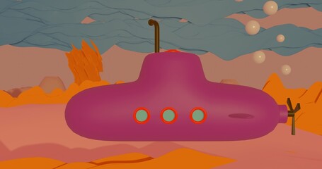 3D render styled submarine isolated on color background. 3d illustration