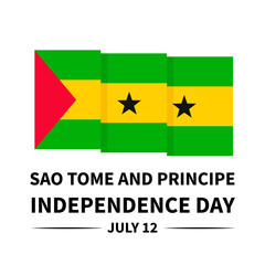 Sao Tome and Principe Independence Day lettering with flag isolated on white. National holiday celebrated on July 12. Vector template for typography poster, banner, greeting card, flyer, etc.