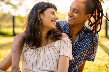 Blissful young couple in love