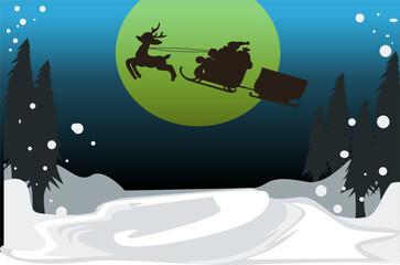 Christmas background with santa silhouette vector - obrazy, fototapety, plakaty