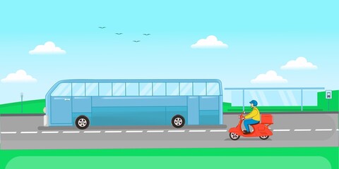 travel transportation bus in city town flat design