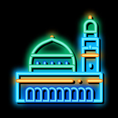 muslim holy city neon light sign vector. Glowing bright icon muslim holy city sign. transparent symbol illustration