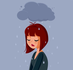 Sad Anxious Woman Feeling Depressed Vector Illustration
