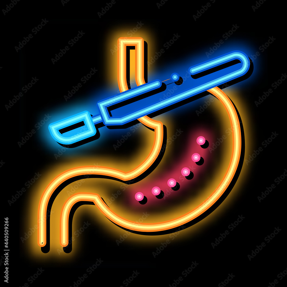 Sticker sampling particle of stomach neon light sign vector. glowing bright icon sampling particle of stomac