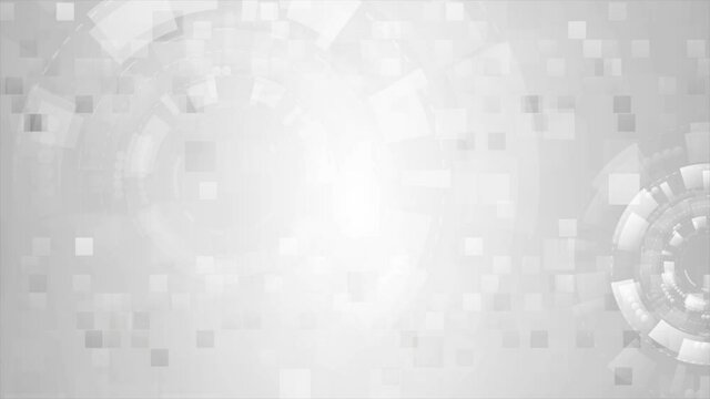 Abstract grey futuristic technology motion background with HUD gear elements and squares. Seamless looping. Video animation Ultra HD 4K 3840x2160
